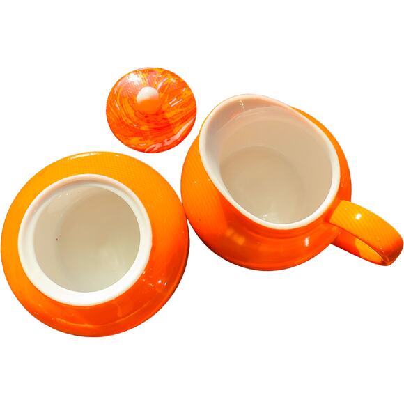Vintage Holt Howard China Mid Century Modern Orange/White Cream and Sugar Set - Picture 3 of 9